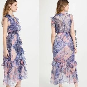 MISA Kidada Dress Namaskar Patchwork Ruffle Midi Size XS